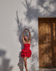 Mila Red Linen Strapless Mini Dress