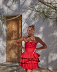 Mila Red Linen Strapless Mini Dress