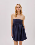 Mykonos Navy Linen Strapless Dress