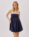 Mykonos Navy Linen Strapless Dress