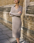 Naomi Coffee V Neck Cashmere-Blend Midi Dress