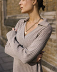 Naomi Coffee V Neck Cashmere-Blend Midi Dress