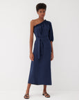 Sardinia Navy Linen One Shoulder Dress