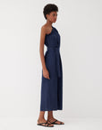 Sardinia Navy Linen One Shoulder Dress