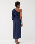 Sardinia Navy Linen One Shoulder Dress