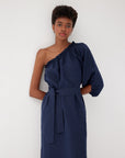 Sardinia Navy Linen One Shoulder Dress