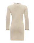 Scarlett Off-White Contrast Stitch Wool Mini Dress