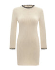 Scarlett Off-White Contrast Stitch Wool Mini Dress