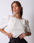 Round Neck Shoulder Detailed Blouse Ivory