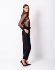 Shirt Collar Sleeves Organza Lined Blouse Black