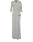 Gray Long Dress With Elegant Collar Detail Embroidered Neckline Wadding Fınal Item - Porterist 1
