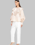 Organza Flared Collar Embroidered And Lace Beige Blouse Fınal Item - Porterist 2