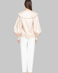 Organza Flared Collar Embroidered And Lace Beige Blouse Fınal Item - Porterist 3