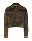 Brown Denim Jacket with Zipper Front and Buttoned Chest Pockets