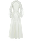 Ecru Long Dress With Pleated Details And Embroidered Collar Fınal Item - Porterist 3