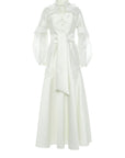 Ecru Long Dress With Pleated Details And Embroidered Collar Fınal Item - Porterist 1