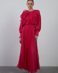 Pleated Long Pink Evening Dress Fınal Item - Porterist 1