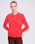 %100 Premium Italian Cashmere Long Sleeve Crew Neck Red Knitwear