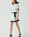 Double-breasted Ecru Mini Tricot Skirt With Ribbon Detail |