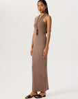 Aged Look Ribbed Swim Neck Maxi Dress - Brown