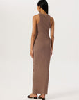Aged Look Ribbed Swim Neck Maxi Dress - Brown