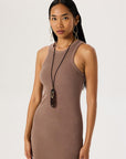 Aged Look Ribbed Swim Neck Maxi Dress - Brown