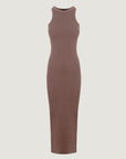 Aged Look Ribbed Swim Neck Maxi Dress - Brown