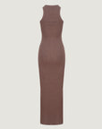 Aged Look Ribbed Swim Neck Maxi Dress - Brown