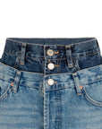 Double Waist Detailed Jean Skirt Indigo - Porterist 2