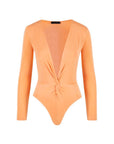 Iconic Long Sleeved Bodysuit with Twisted Front Snap Bottom Orange - Porterist 1