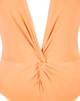 Iconic Long Sleeved Bodysuit with Twisted Front Snap Bottom Orange - Porterist 3