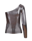 Single Shoulder Long Sleeve Glossy Bodysuit Silver - Porterist 6