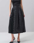 Midi Length Skirt with Pleated Slits Black - Porterist 3