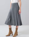 Pleated Midi Length Knitted Skirt Gray - Porterist 3