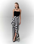 Striped Asymmetric Maxi Length Taffeta Skirt Black Ecru - Porterist 1