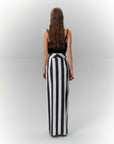 Striped Asymmetric Maxi Length Taffeta Skirt Black Ecru - Porterist 2