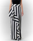 Striped Asymmetric Maxi Length Taffeta Skirt Black Ecru - Porterist 3