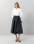 Taffeta Bow Detail Midi Length Skirt Black