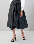 Taffeta Bow Detail Midi Length Skirt Black