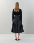 Taffeta Pleated Midi Length Skirt Black