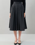 Taffeta Pleated Midi Length Skirt Black
