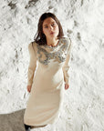 Beige Satin Hoop Embroidery Long Dress Fınal Item - Porterist 1