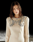 Beige Satin Hoop Embroidery Long Dress Fınal Item - Porterist 2