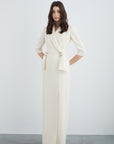 Beige Long Dress With Stylish Collar Detail Embroidered Neckline Wadding Fınal Item - Porterist 1