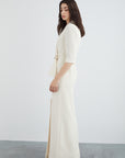 Beige Long Dress With Stylish Collar Detail Embroidered Neckline Wadding Fınal Item - Porterist 2