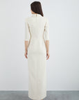 Beige Long Dress With Stylish Collar Detail Embroidered Neckline Wadding Fınal Item - Porterist 3