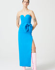 Blue Strapless Bow Detailed Slit Dress Fınal Item - Porterist 1