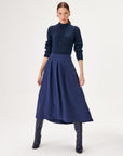Woolen Blend Navy Blue Knit Dress With Taffeta Fabric Skirt Fınal Item - Porterist 2