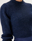 Woolen Blend Navy Blue Knit Dress With Taffeta Fabric Skirt Fınal Item - Porterist 3