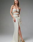 Vera White Strapless Jersey Dress with Slits
